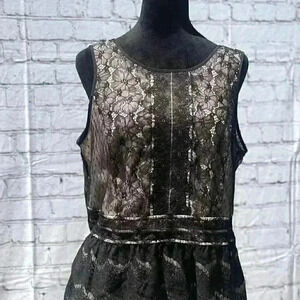 LOFT Black Lace Over Nude Lining Sleevless Top Size LP